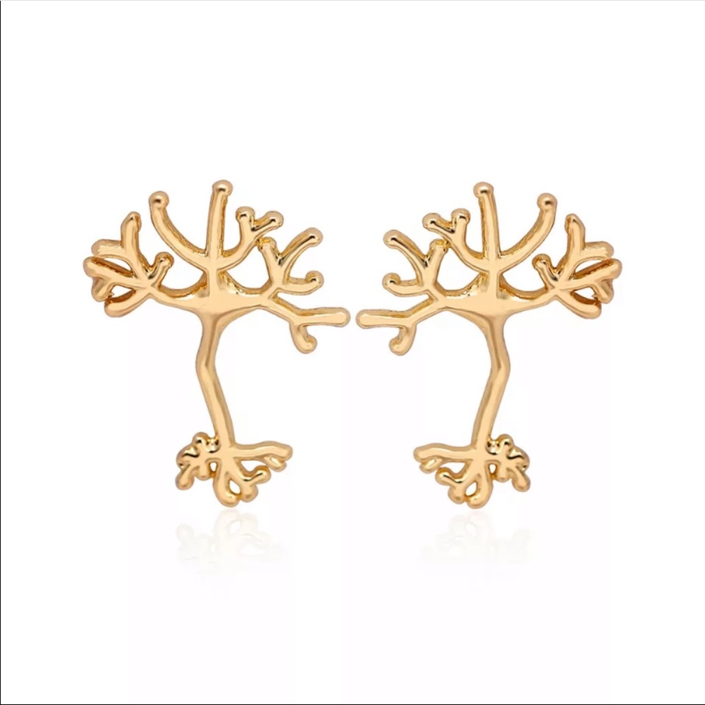 New Stud double tree gold plated earrings